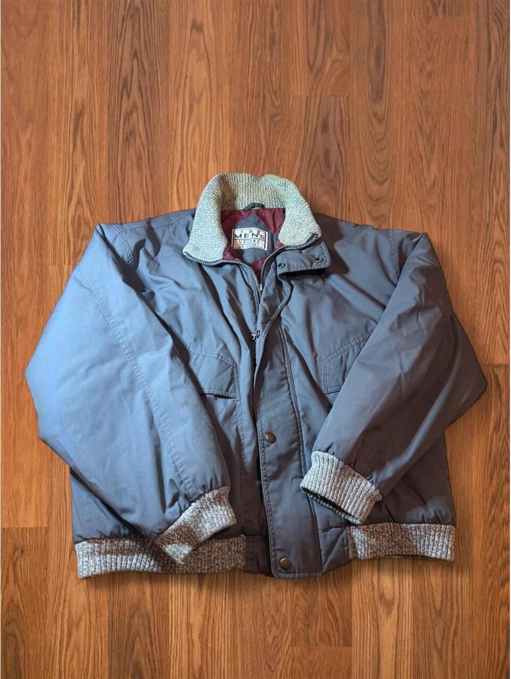 Vintage 90s Sears Mens Store Bomber Jacket Medium Gray Checkered Collar Zip Up